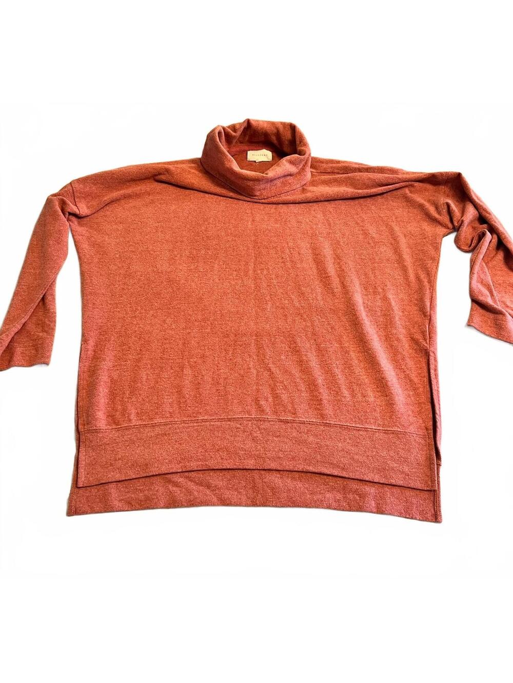 Melloday Cozy Cotton Spandex Turtleneck Sweater in Rust Orange XS